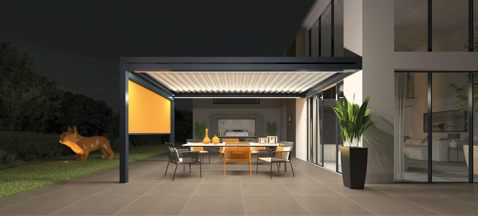 Pergolazonwering gespannen doek Rem zonwering pergolasysteem